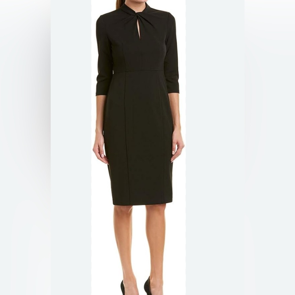 Donna Morgan Black Sheath Dress 3/4 Sleeve Crew Neck